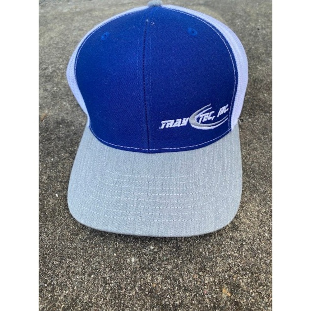 Richardson 112 Trucker Hat Blue Grey White Trav-Tec Inc Logo Snapback Mens Cap - Picture 2 of 3